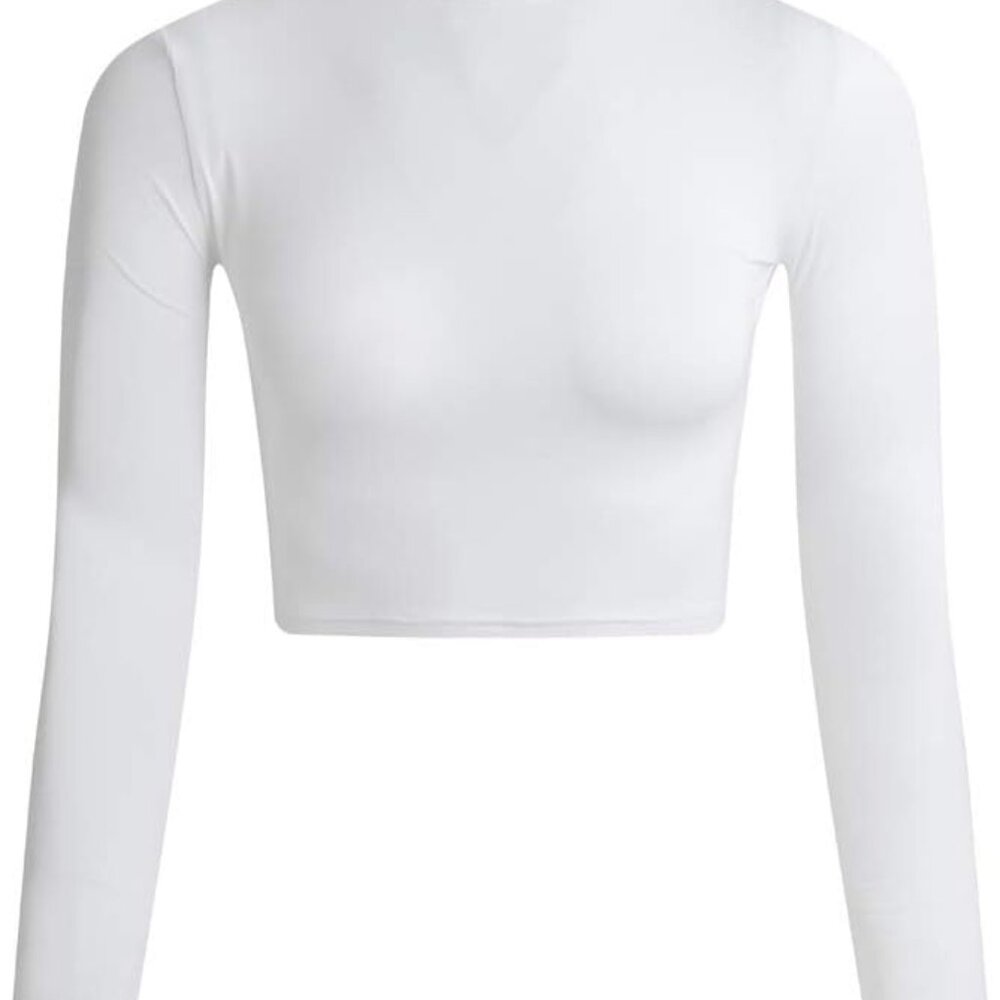 Women's Long Sleeve Mock Neck Pure Soft Thin Sexy Stretch Crop TOP T Shirt